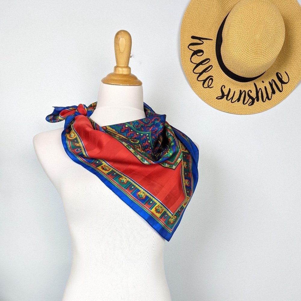 Vintage Italian Scarf Bright Primary Large Square 80s 90s